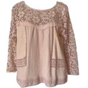 Guest Editor Pink Cotton Gauze and Lace Top - S